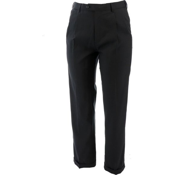 NWT LANDS' END TALL YEAR ROUNDER PLEATED WOOL PANTS BLACK 38T- DOUBLE HEMMED - Picture 1 of 8